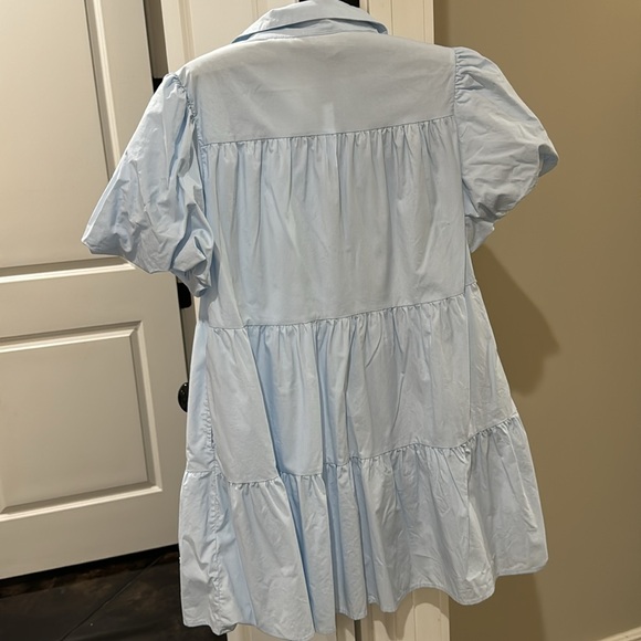 Baseball light blue sequin poofy sleeve tiered dress size medium wore once - Picture 3 of 3